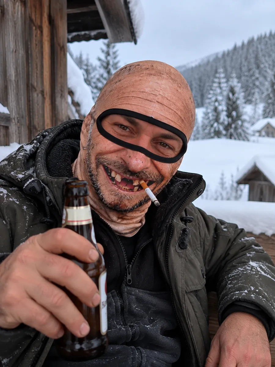 The Original design outdoors in the snow with a bottle